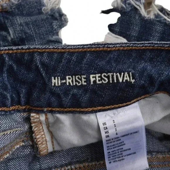 American Eagle Festival High Rise Jean  Shorts Embroidery Distressed Size 2 - Picture 7 of 13